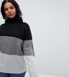 Brave Soul Plus Onda Sweater In Color Block Stripe - Gray