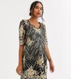 Tfnc Maternity Midi Dress In Black And Gold-multi