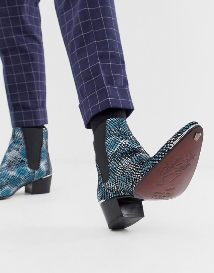 Jeffery West Sylvian Cuban Boots In Blue Snake - Blue