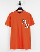 Mennace T-shirt In Orange With Collegiate Embroidery