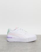 Puma Cali Sport Sneakers In White And Neon Piping