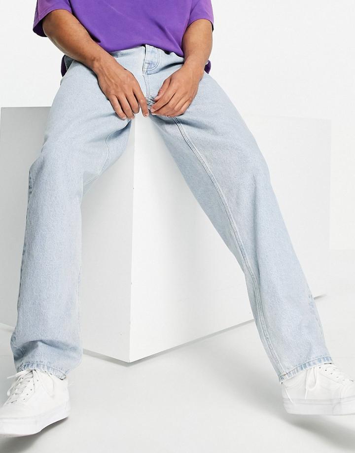 Asos Design Baggy Jeans With Double Pleat And Elastic Waist Detail-blues