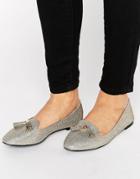 London Rebel Tassel Trim Slipper Shoes - Silver