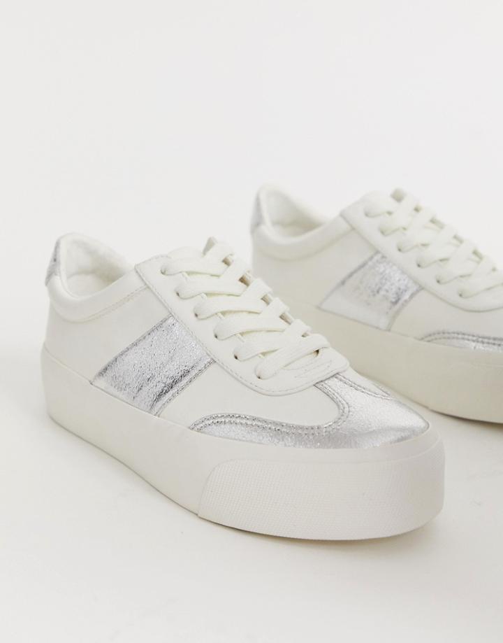 Asos Design Detect Flatform Sneakers In White And Silver