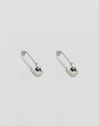 Asos Safety Pin Earrings In Burnished Silver - Silver
