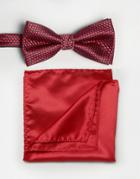 Selected Red Textured Bow Tie And Pocket Square - Red