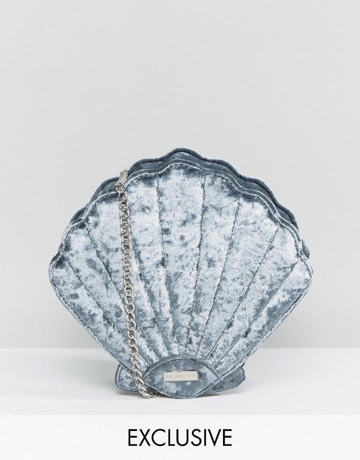 Skinnydip Exclusive Crushed Velvet Shell Cross Body Bag In Gray - Gray