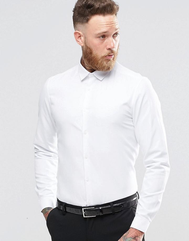 Asos Smart Shirt In White Dobby Texture In Regular Fit - White
