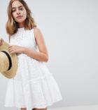 Asos Petite Ultimate Sleeveless Broderie Trapeze Dress - White