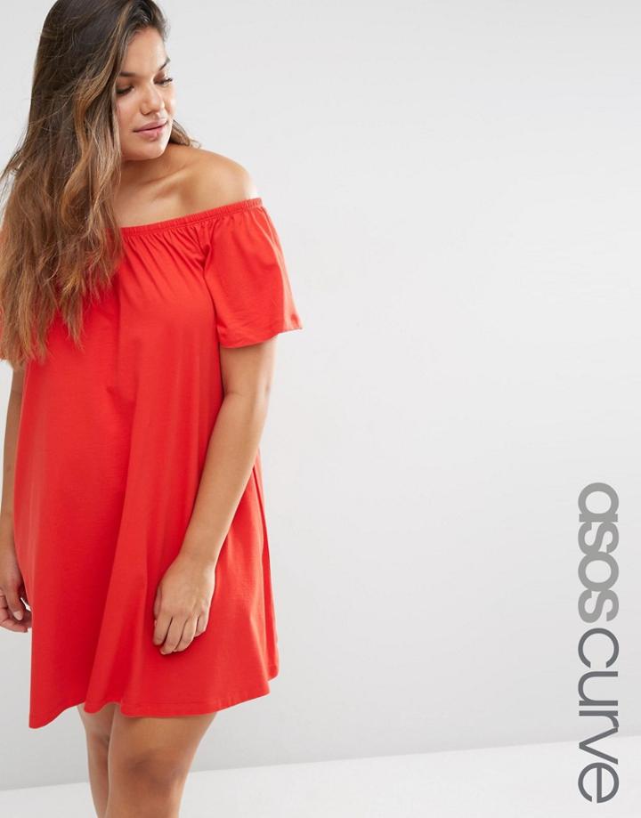 Asos Curve Boho Off Shoulder Dress - Red
