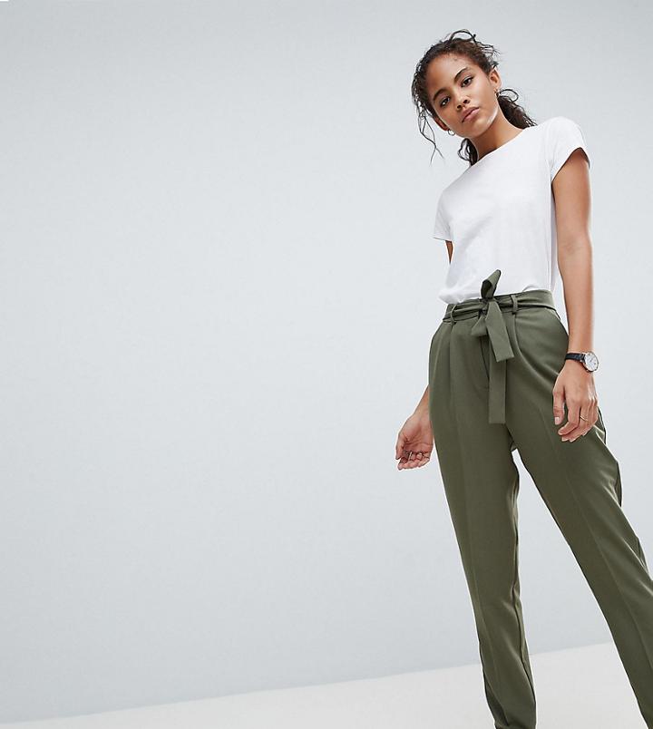 Asos Design Tall Woven Peg Pants With Obi Tie - Green