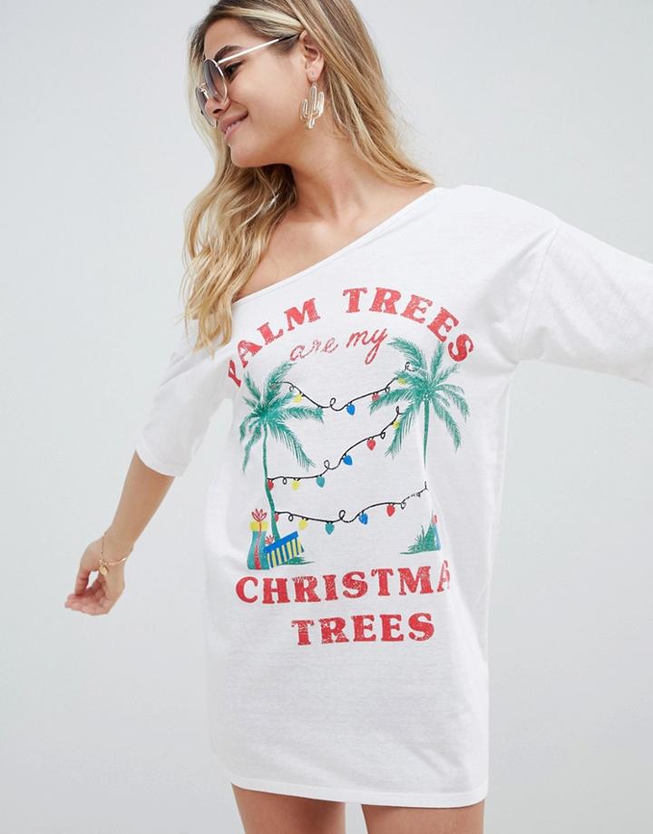 Asos Design 'palm Trees Are My Holidays Trees' Jersey Beach Tee - White