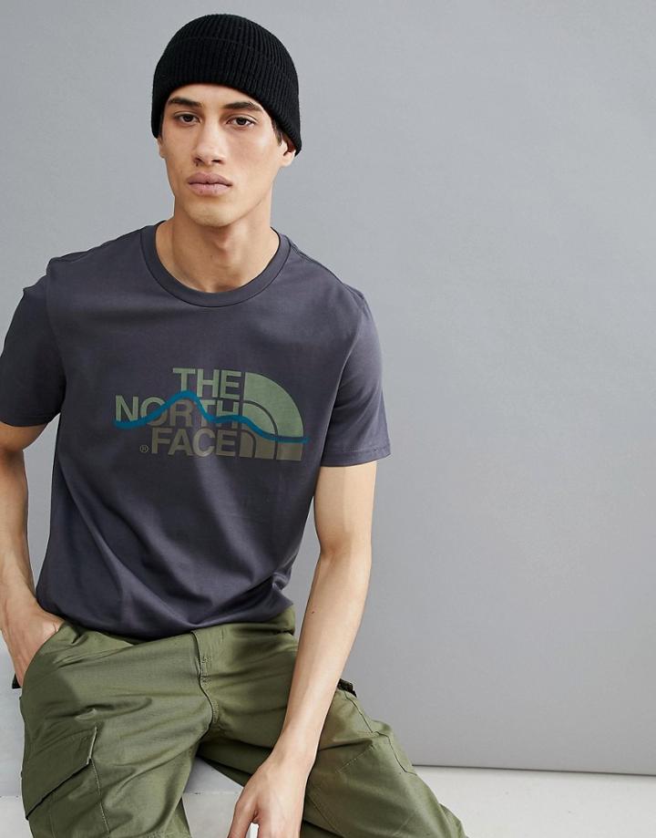 The North Face Mountain Logo Print T-shirt In Dark Gray - Gray