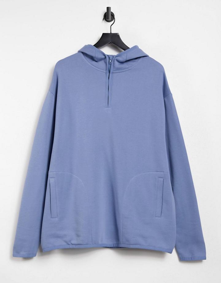 Asos Design Hoodie With Half Zip And Pocket Detail In Blue-blues