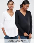 Asos Maternity V-neck Top With Long Sleeves 2 Pack - Multi