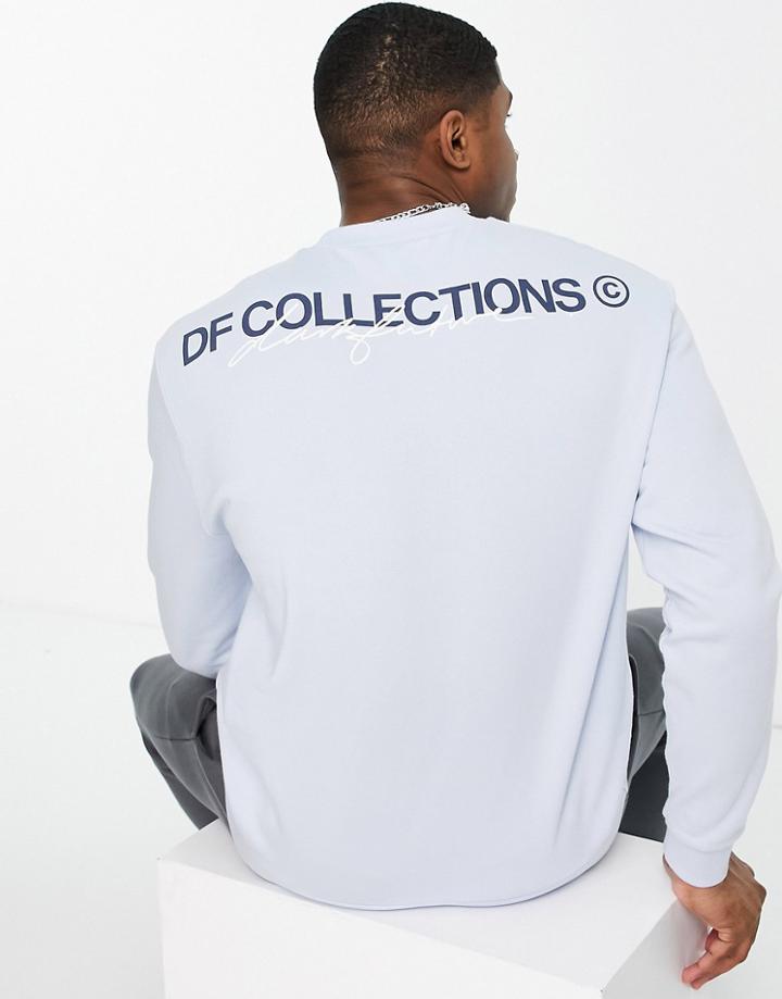 Asos Dark Future Relaxed Sweatshirt With Logo Back Print In Light Blue-blues