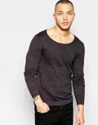 Asos Scoop Neck Sweater In Charcoal Cotton - Charcoal Black T