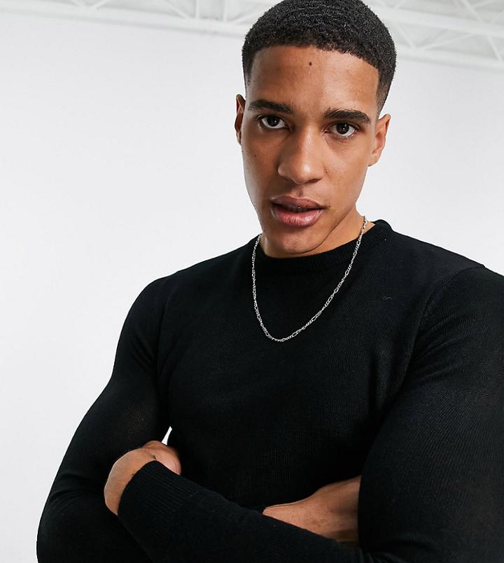 Brave Soul Tall Crew Neck Sweater In Black