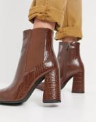 Simmi London Block Heeled Ankle Boots In Tan Croc-brown