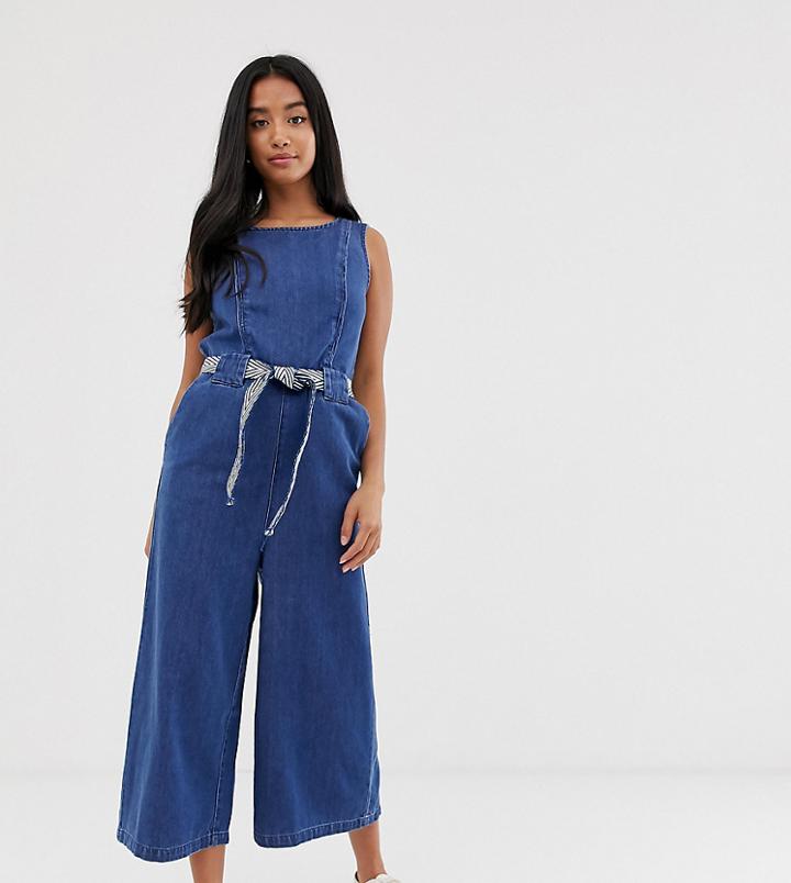 Only Petite Crop Denim Jumpsuit - Blue