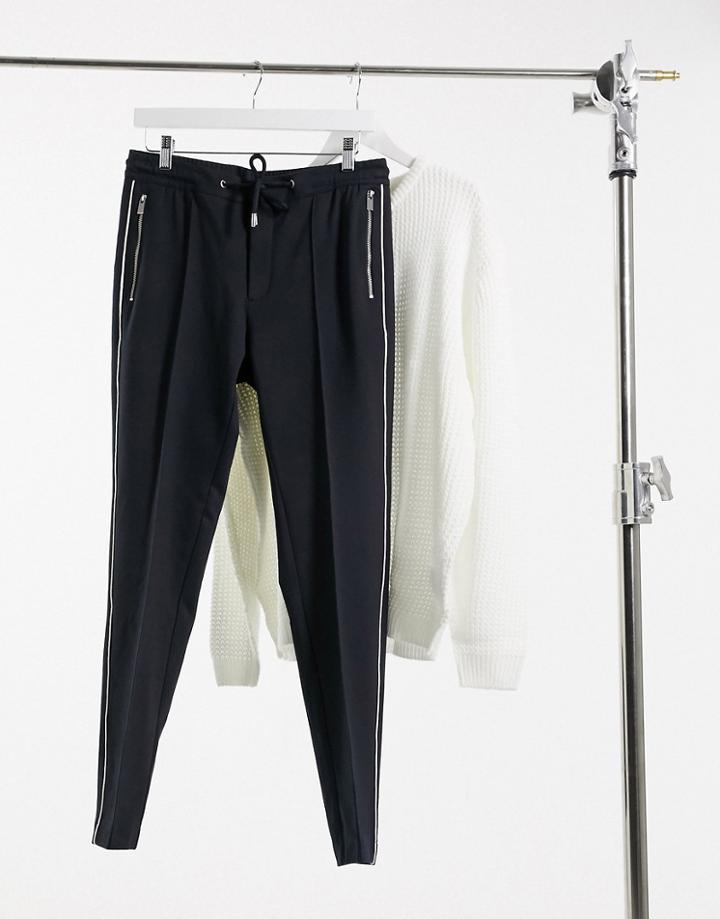 River Island Smart Sweatpants With Side Stripe In Navy