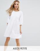Asos Petite Cotton Smock Dress With Elastic Cuff Detail - White