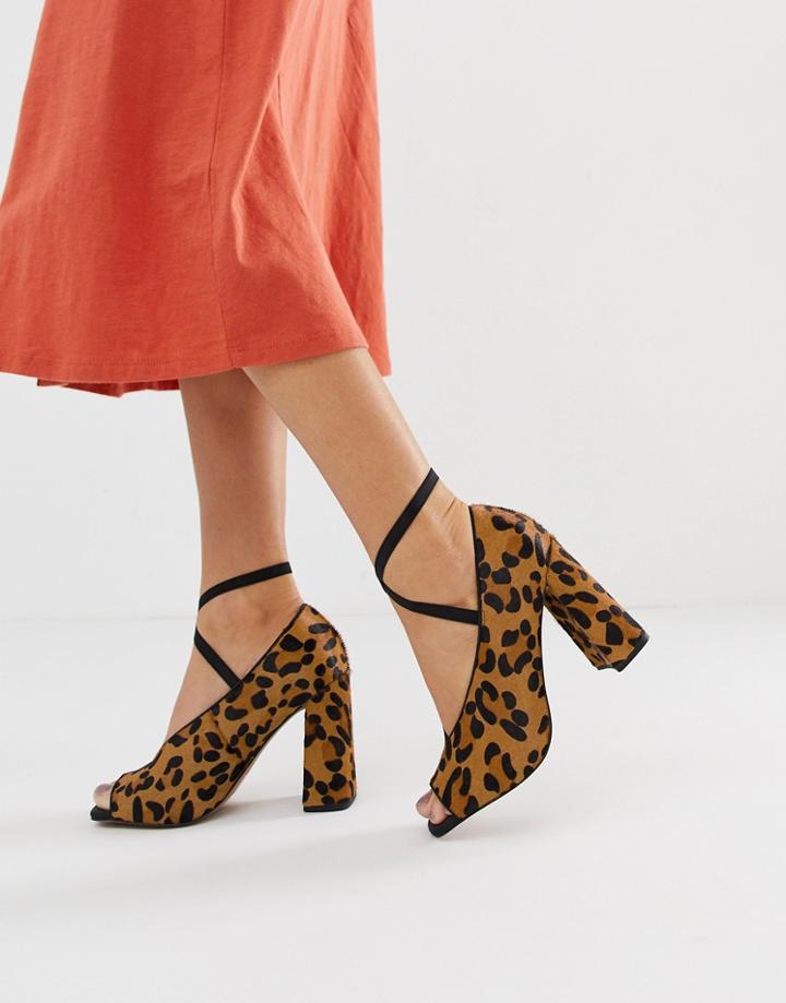 Asos Design Peyton Premium Leather High Heels In Leopard Pony - Multi