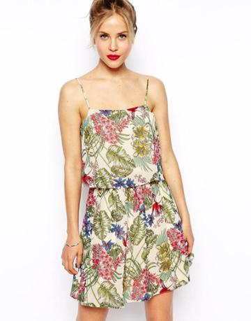 Asos Skater Dress With Layer In Tropical Floral Print