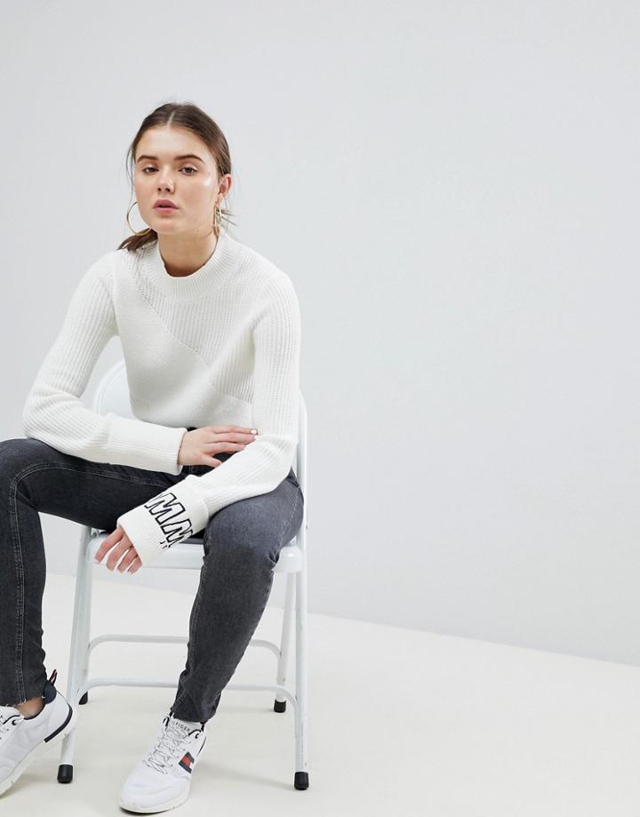 Tommy Jeans Diagonal Stitch Knit Sweater With Logo Sleeve - White