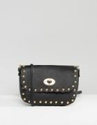 Liquorish Studded Scalloped Clutch Bag With Optional Cross Body Strap - Black
