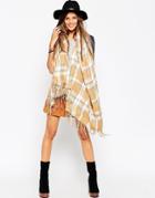 Asos Oversized Scarf In Geo Check With Tassels - Camel