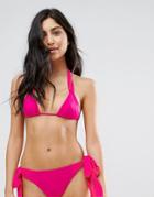 Prettylittlething Tie Detail Triangle Bikini Top - Pink