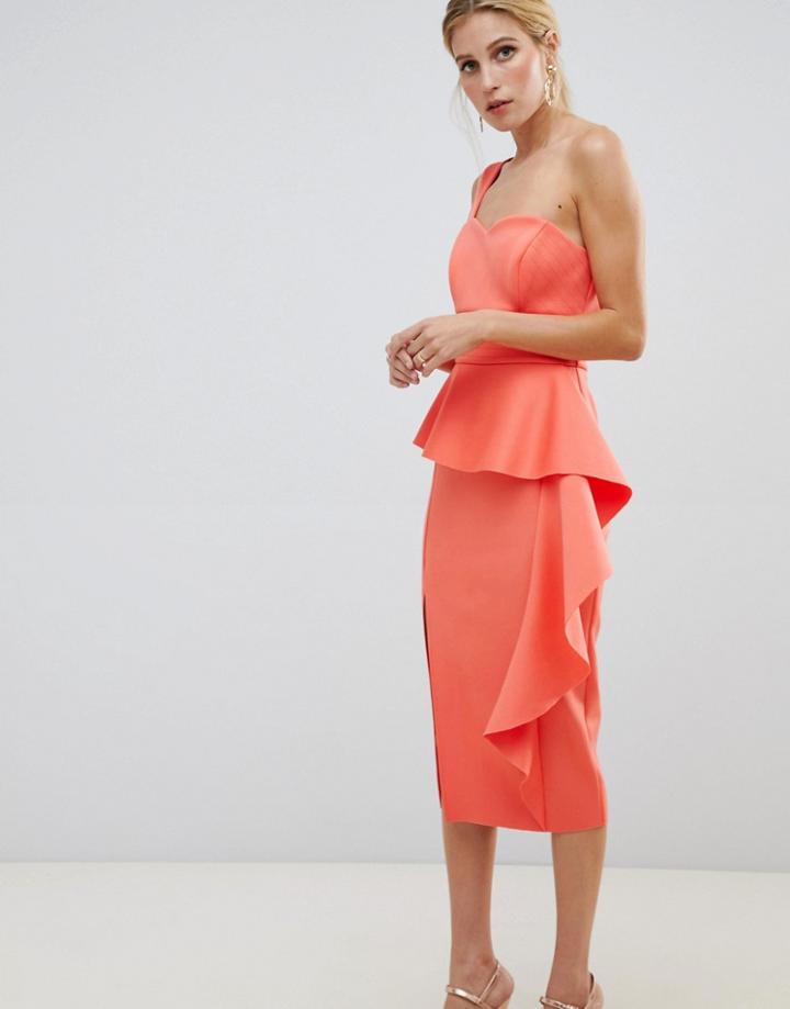 Asos Design Scuba One Shoulder Midi Bodycon Dress - Green