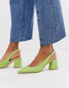 Asos Design Saucer Slingback Pointed Heels In Snake-green