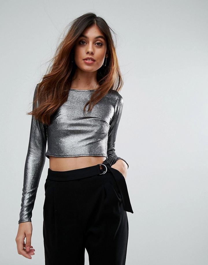Oh My Love Metallic Crop Top - Silver