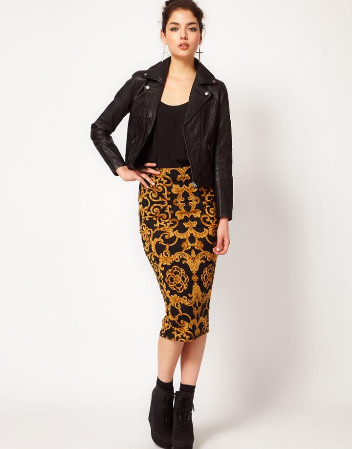 Asos Pencil Skirt In Baroque Print