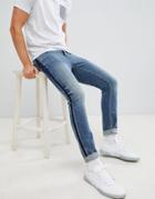 Burton Menswear Skinny Fit Jeans With Side Stripe In Blue Mid Wash - Blue