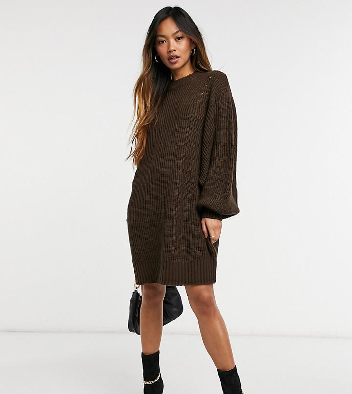 M Lounge Relaxed Knitted Sweater Dress-brown