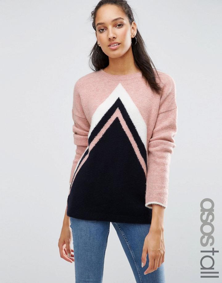 Asos Tall Sweater In Chevron Pattern - White