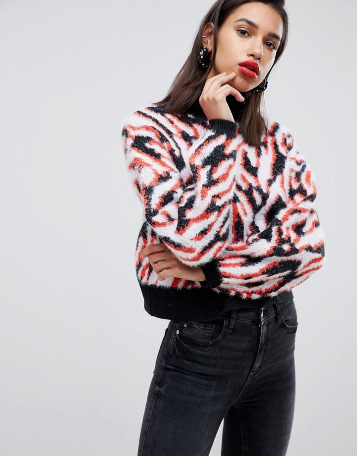 Asos Design Cropped Sweater In Abstract Animal - Multi