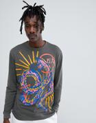Asos Design Relaxed Long Sleeve T-shirt With Snake Print And Wash - Black