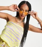 Collusion Zebra Print Satin Scarf Top Set In Yellow And Purple-multi