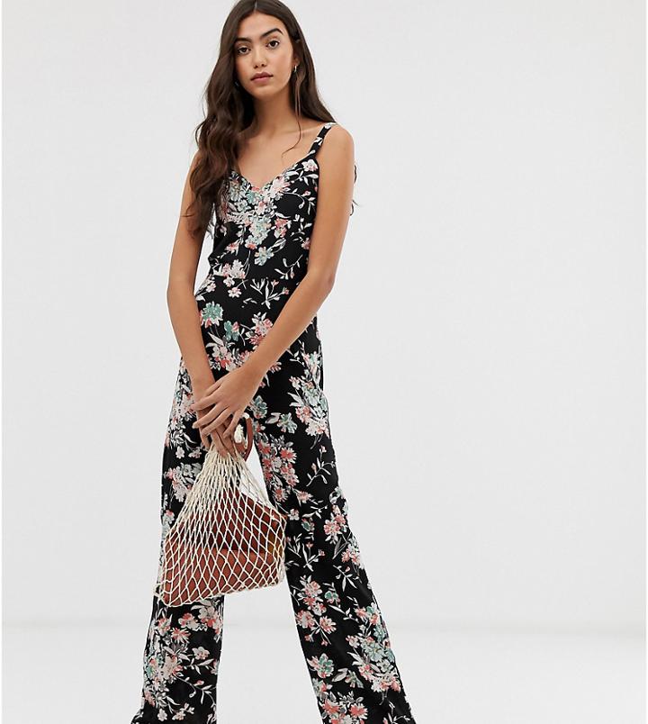 Brave Soul Tall Cecily Jumpsuit In Floral Print-black