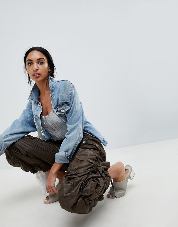 Asos Design Draped Parachute Pants With Chunky Zips - Green