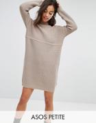 Asos Petite Chunky Knit Dress In Rib With High Neck - Pink