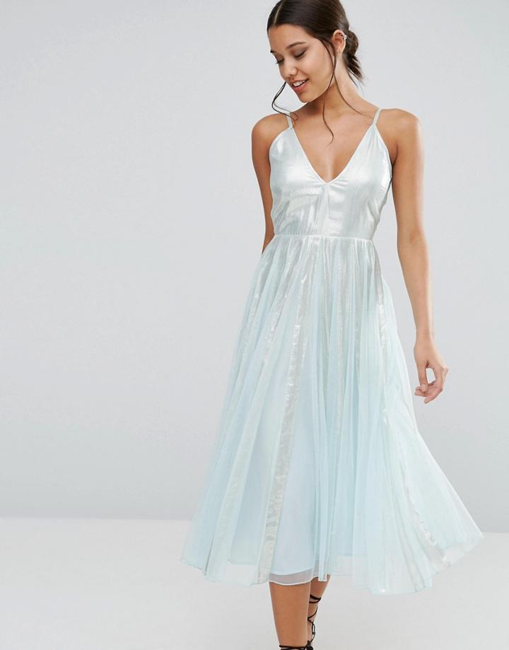 Asos Metallic Fit And Flare Midi Dress - Green
