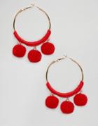 New Look Pompom Hoop Earrings - Red