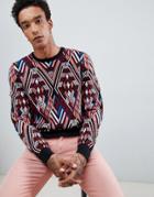 Asos Design Midweight Sweater With Kaleidoscope Design - Multi