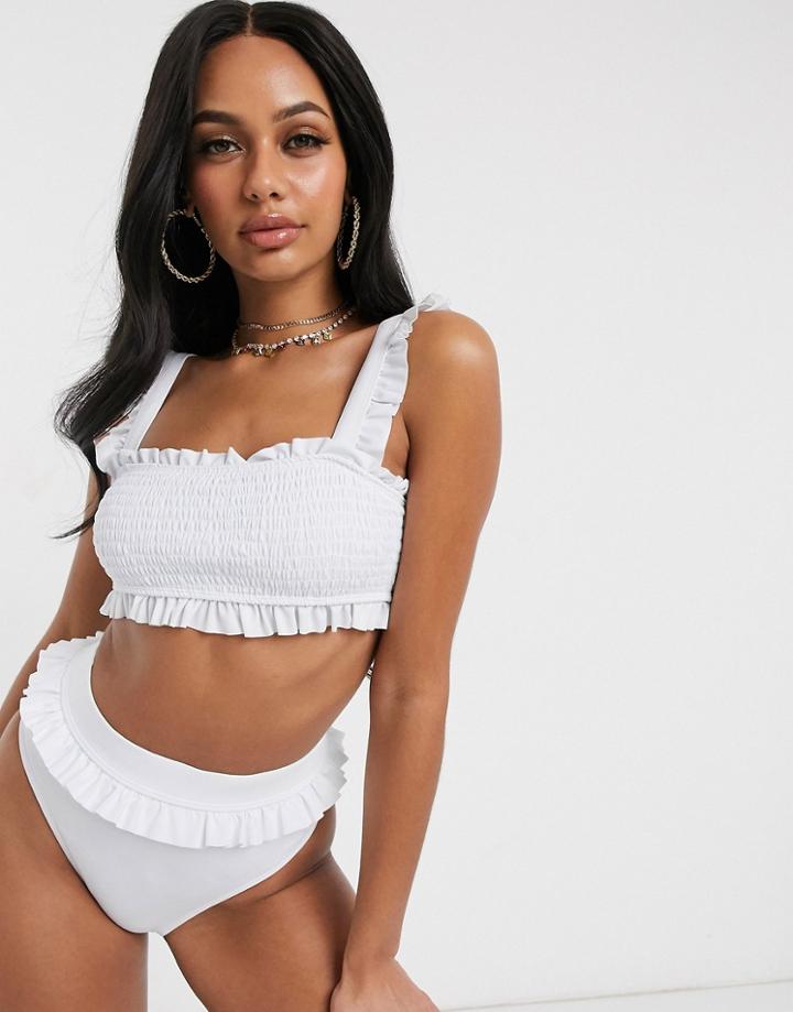Unique 21 Tropical Ruffle Bikini Bottom-white