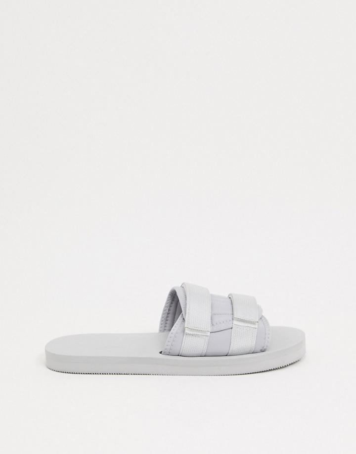 Asos Design Padded Tech Lounge Slides In Light Gray-grey